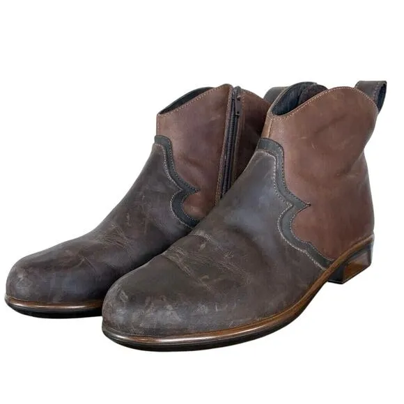NAOT Sirocco Ankle Brown Leather Worn Western Country Concert Barn Boots