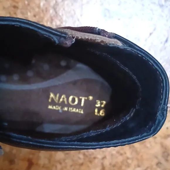 Naot Volcanic Brown Leather Calima Ankle Boots Women's Size 6, NWOT