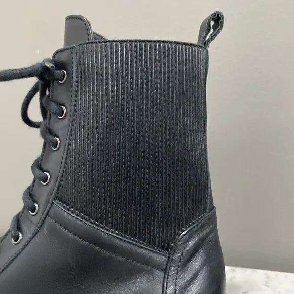 Napoleoni Black Italian Leather Lace Up Moto Boots Made in Italy Size 41 US 10