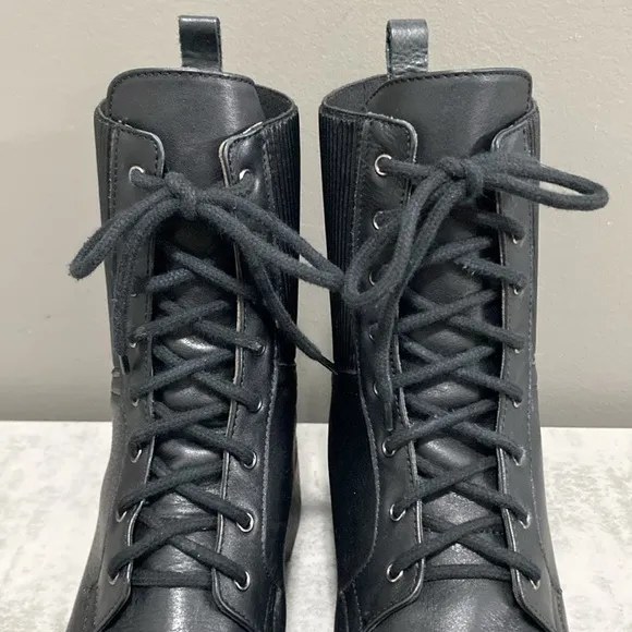 Napoleoni Black Italian Leather Lace Up Moto Boots Made in Italy Size 41 US 10