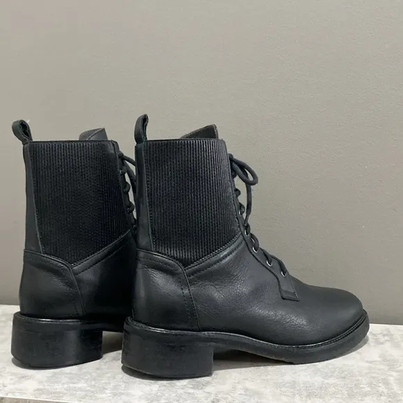 Napoleoni Black Italian Leather Lace Up Moto Boots Made in Italy Size 41 US 10