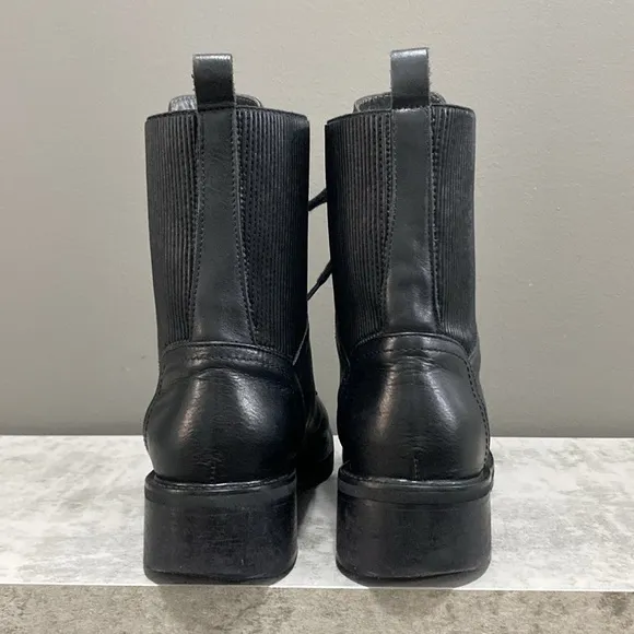 Napoleoni Black Italian Leather Lace Up Moto Boots Made in Italy Size 41 US 10
