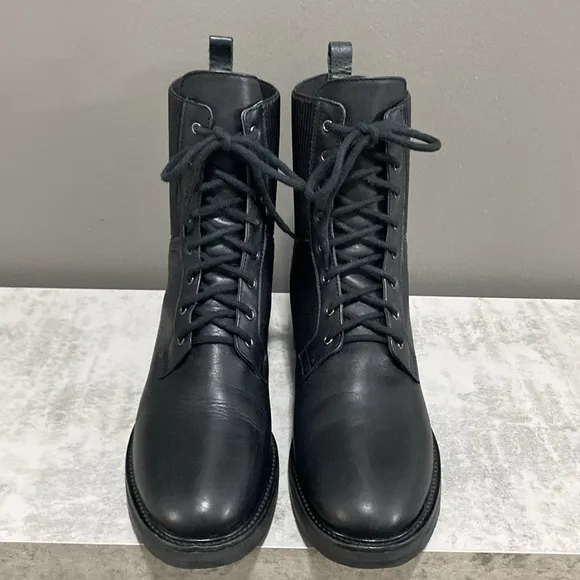 Napoleoni Black Italian Leather Lace Up Moto Boots Made in Italy Size 41 US 10