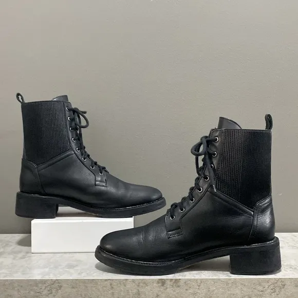 Napoleoni Black Italian Leather Lace Up Moto Boots Made in Italy Size 41 US 10