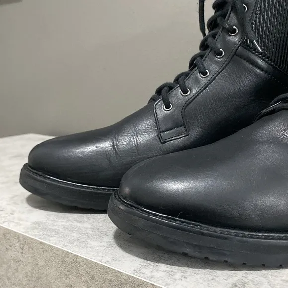 Napoleoni Black Italian Leather Lace Up Moto Boots Made in Italy Size 41 US 10