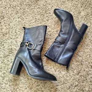 NAPOLEONI Italian Handcrafted Mid Calf Leather Women Boots Black sz 39/8