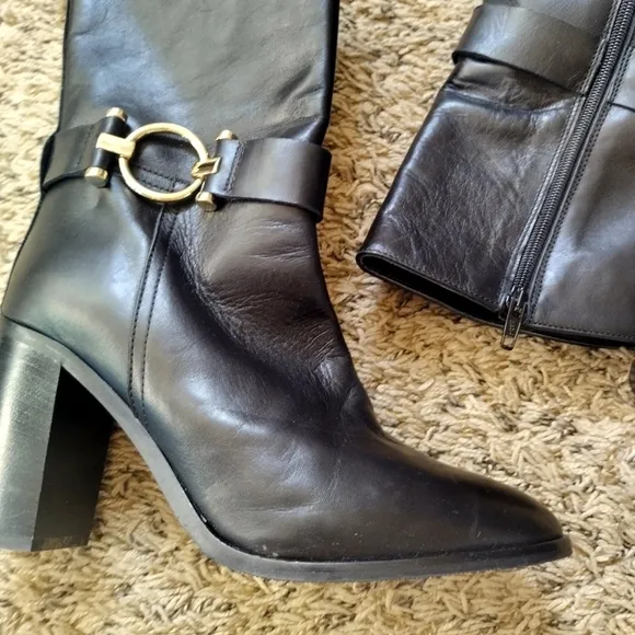 NAPOLEONI Italian Handcrafted Mid Calf Leather Women Boots Black sz 39/8