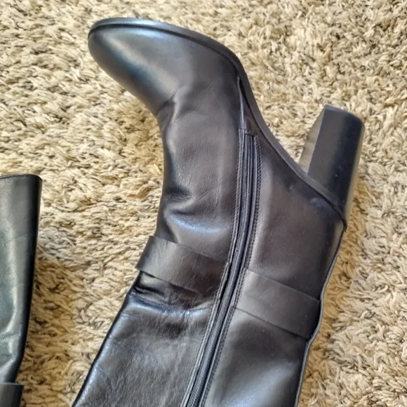 NAPOLEONI Italian Handcrafted Mid Calf Leather Women Boots Black sz 39/8