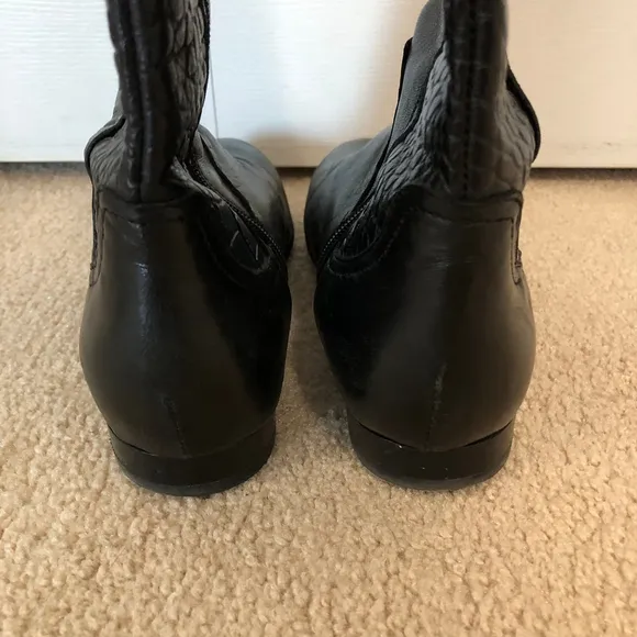 Napoleoni Leather Black Tall Boots Size 36 Croc Pattern Gold Details Italian