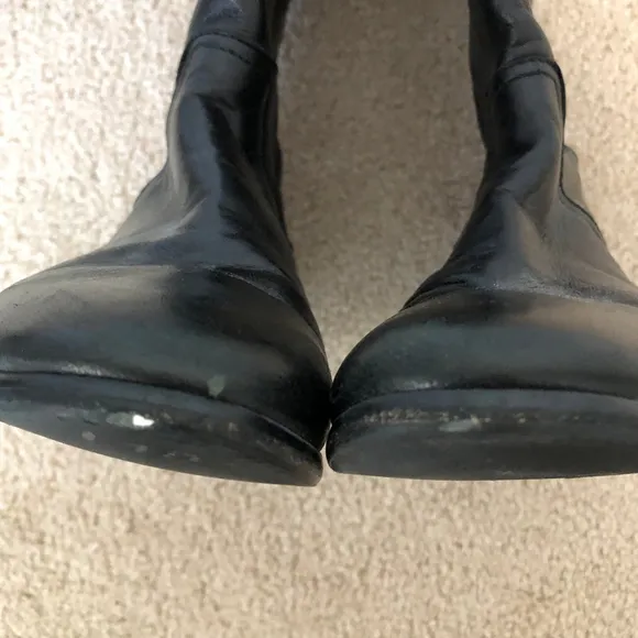 Napoleoni Leather Black Tall Boots Size 36 Croc Pattern Gold Details Italian