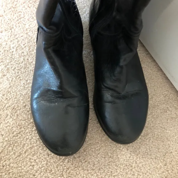 Napoleoni Leather Black Tall Boots Size 36 Croc Pattern Gold Details Italian