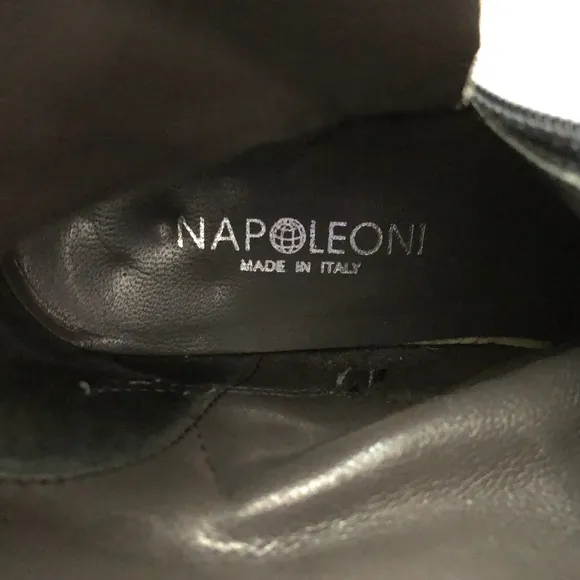 Napoleoni Leather Black Tall Boots Size 36 Croc Pattern Gold Details Italian
