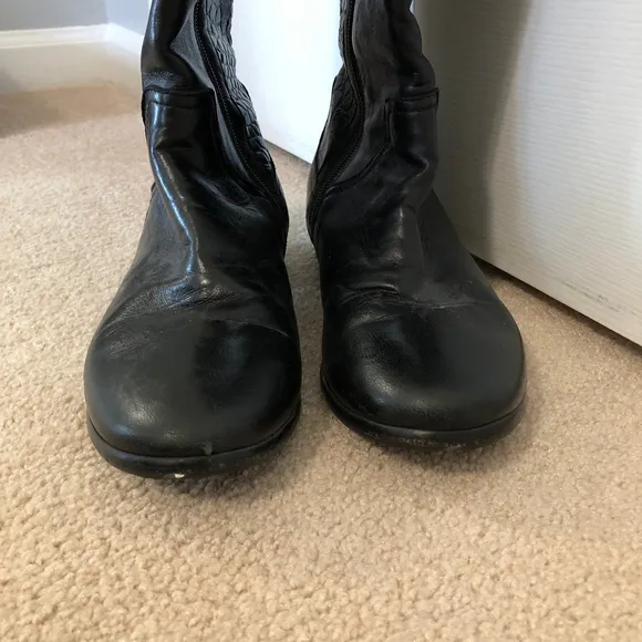 Napoleoni Leather Black Tall Boots Size 36 Croc Pattern Gold Details Italian