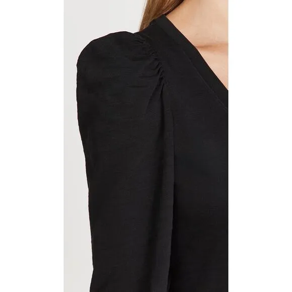 Nation Ltd Danika Dress Size M Black Cotton VNeck Puff Sleeve Mini Shift Casual