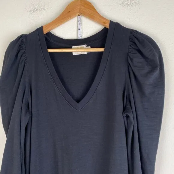 Nation Ltd Danika Dress Size M Black Cotton VNeck Puff Sleeve Mini Shift Casual