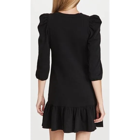 Nation Ltd Danika Dress Size M Black Cotton VNeck Puff Sleeve Mini Shift Casual