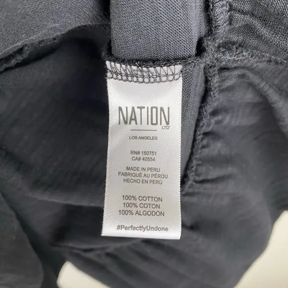 Nation Ltd Danika Dress Size M Black Cotton VNeck Puff Sleeve Mini Shift Casual