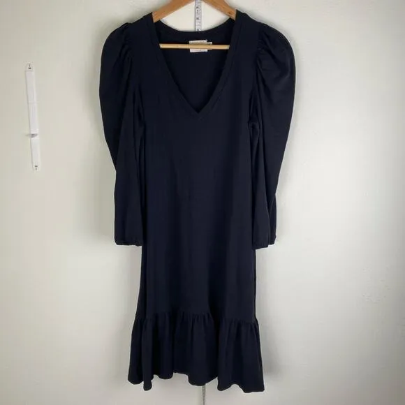 Nation Ltd Danika Dress Size M Black Cotton VNeck Puff Sleeve Mini Shift Casual