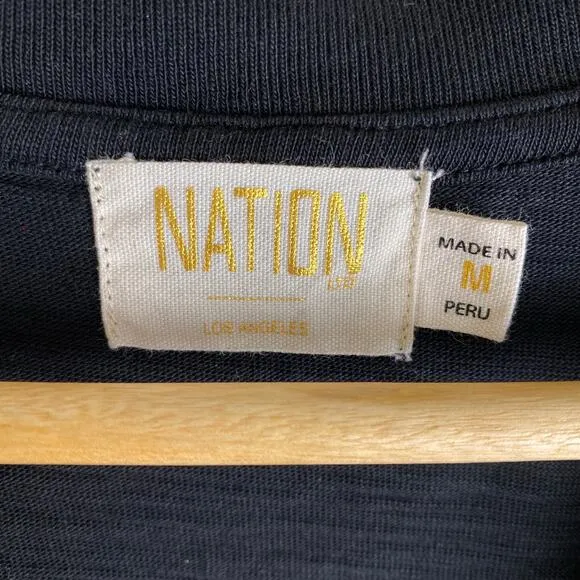 Nation Ltd Danika Dress Size M Black Cotton VNeck Puff Sleeve Mini Shift Casual