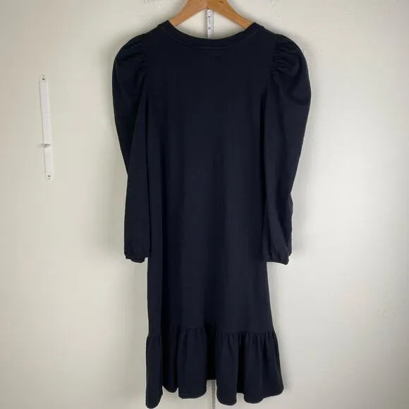 Nation Ltd Danika Dress Size M Black Cotton VNeck Puff Sleeve Mini Shift Casual