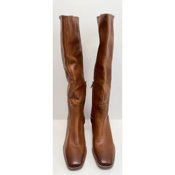 Naturalizer 27 EDIT Knee High Boots Size 6 Brown Leather Square Toe Block Heel