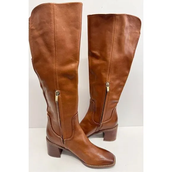Naturalizer 27 EDIT Knee High Boots Size 6 Brown Leather Square Toe Block Heel