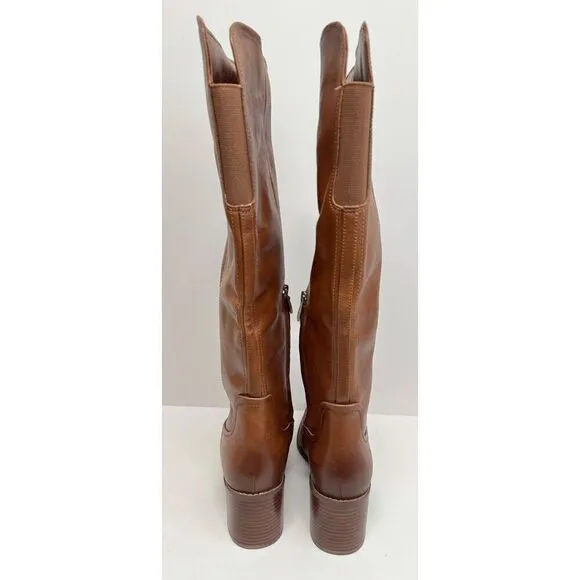 Naturalizer 27 EDIT Knee High Boots Size 6 Brown Leather Square Toe Block Heel