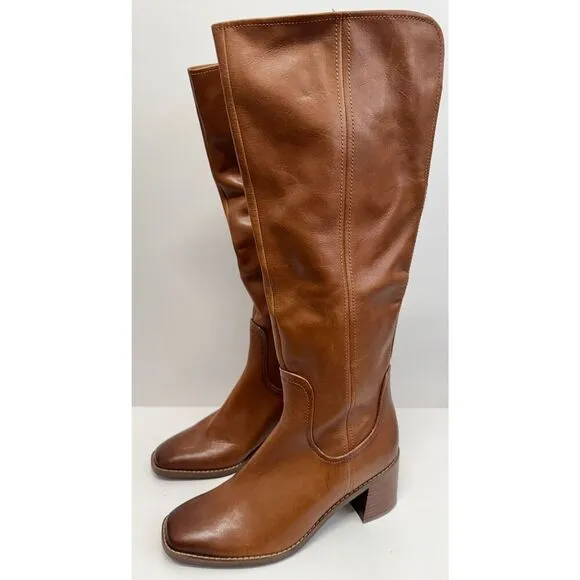 Naturalizer 27 EDIT Knee High Boots Size 6 Brown Leather Square Toe Block Heel