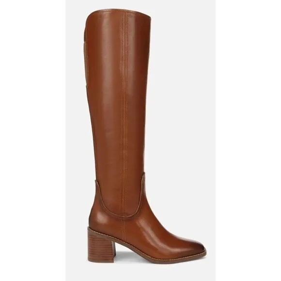 Naturalizer 27 EDIT Knee High Boots Size 6 Brown Leather Square Toe Block Heel