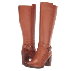 Naturalizer Womens Kelsey Almond Toe Knee High Caramel Leather Boots, size 11