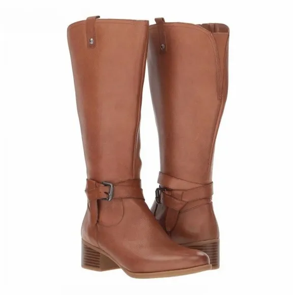 NATURALIZER Womens Kim Riding Boots Chestnut Pebbled Leather Heeled Sz 5.5 M