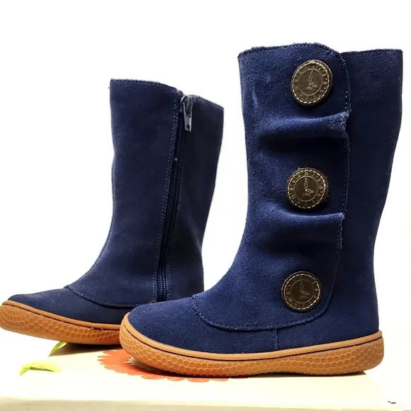 Navy Blue Suede Leather Zippered Boots by Livie &amp; Luca