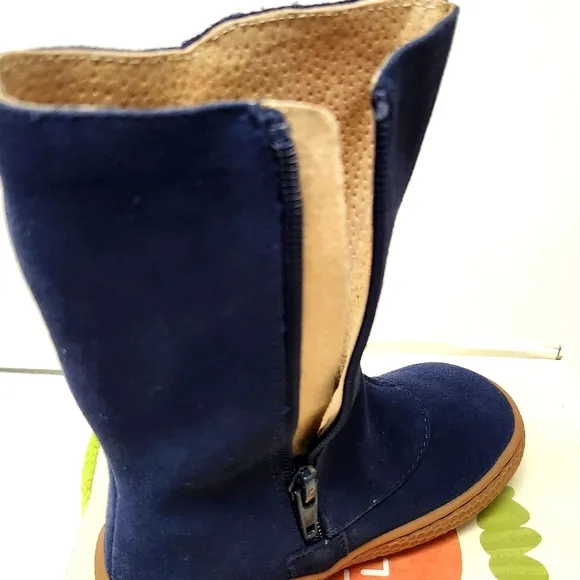 Navy Blue Suede Leather Zippered Boots by Livie &amp; Luca