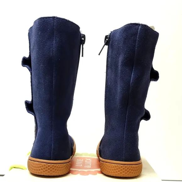 Navy Blue Suede Leather Zippered Boots by Livie &amp; Luca
