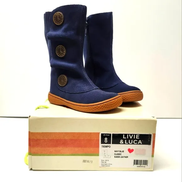 Navy Blue Suede Leather Zippered Boots by Livie &amp; Luca