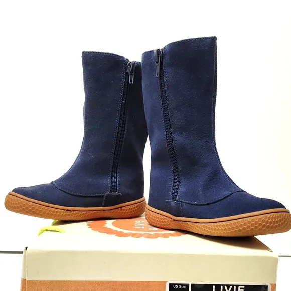 Navy Blue Suede Leather Zippered Boots by Livie &amp; Luca