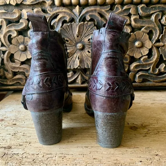 New BED STU Bedstu Tania Teak Rustic Western Harness Leather Ankle Boots 9 /40
