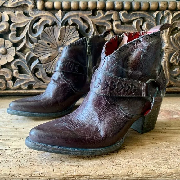 New BED STU Bedstu Tania Teak Rustic Western Harness Leather Ankle Boots 9 /40