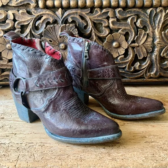 New BED STU Bedstu Tania Teak Rustic Western Harness Leather Ankle Boots 9 /40