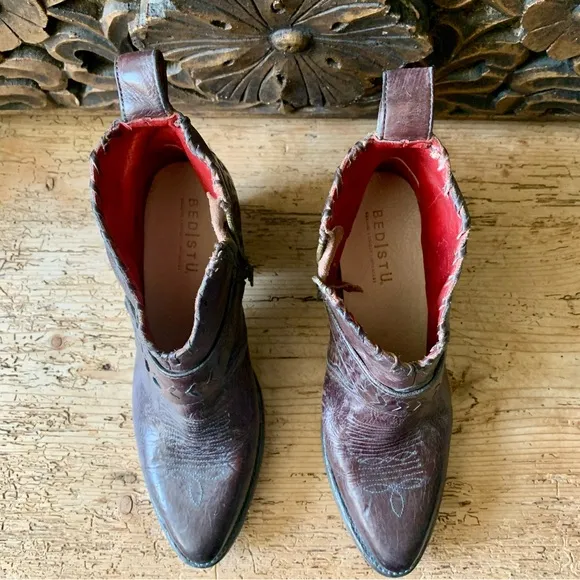 New BED STU Bedstu Tania Teak Rustic Western Harness Leather Ankle Boots 9 /40