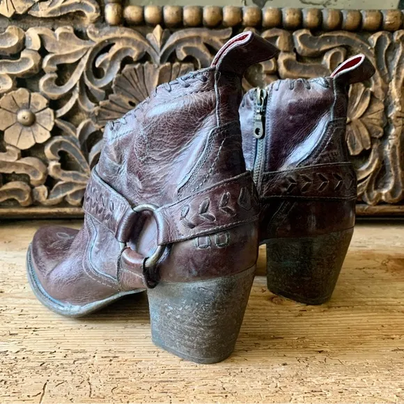 New BED STU Bedstu Tania Teak Rustic Western Harness Leather Ankle Boots 9 /40