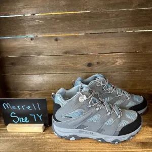 New Big Kids Merrell Moab 3 Mid Gray Waterproof Ankle Hiking Boots Size 7 Y