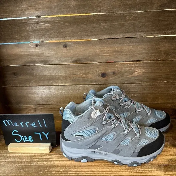 New Big Kids Merrell Moab 3 Mid Gray Waterproof Ankle Hiking Boots Size 7 Y