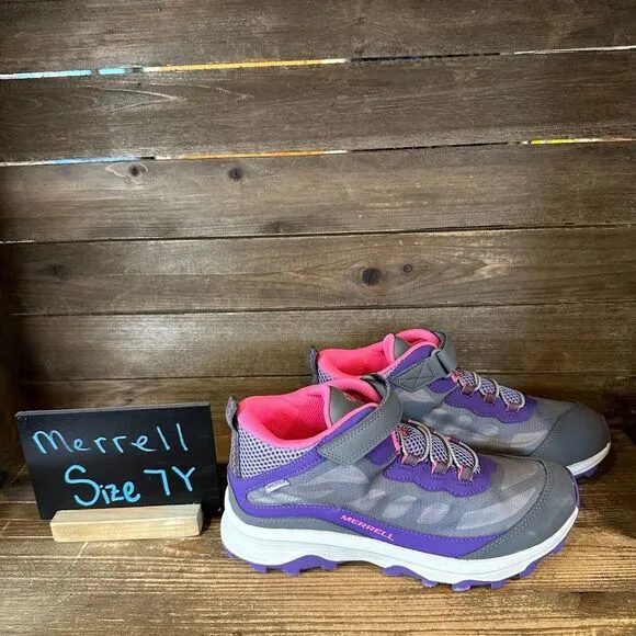 New Big Kids Merrell Moab Speed Gray Mid Waterproof Ankle Hiking Boots Size 7 Y