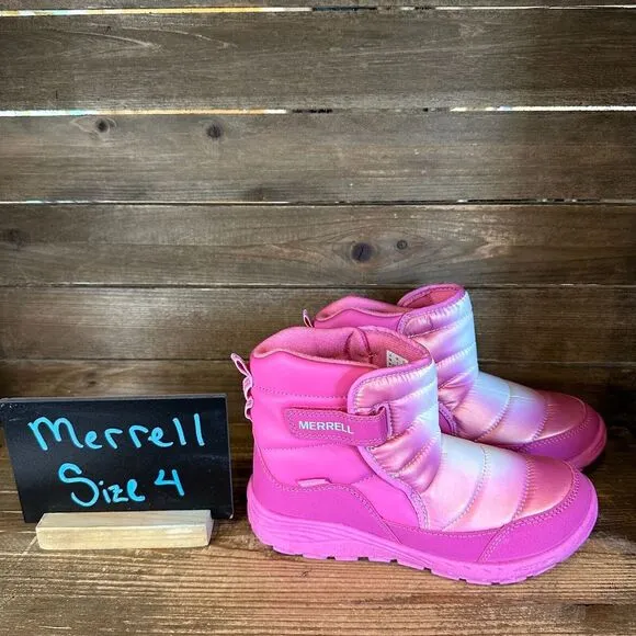 New Big Kids Merrell Polar Puffer Pink Waterproof Snow‎ Winter Boots Size 4 Y