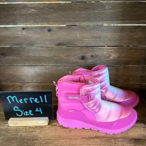 New Big Kids Merrell Polar Puffer Pink Waterproof Snow‎ Winter Boots Size 4 Y