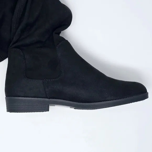 New Black Knee High Riding Boots 10 Kohls SO Velour Englishmuffin Back Tie Shoes