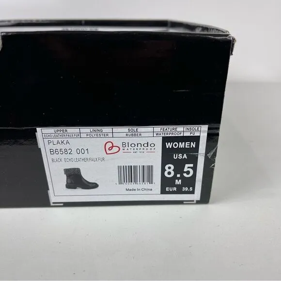 NEW Blondo Plaka Black Leather Winter Boots Lug Sole Waterproof Women's Size 8.5