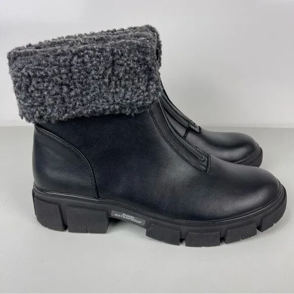 NEW Blondo Plaka Black Leather Winter Boots Lug Sole Waterproof Women's Size 8.5