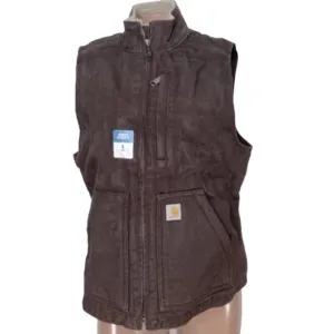 NEW CARHARTT Womens Vest Brown Size S Relaxed Fit Fur Lined Canvas Zip Up